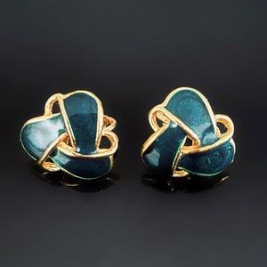 ✨Elegant VTG Dark Teal Knot Clip On Earrings